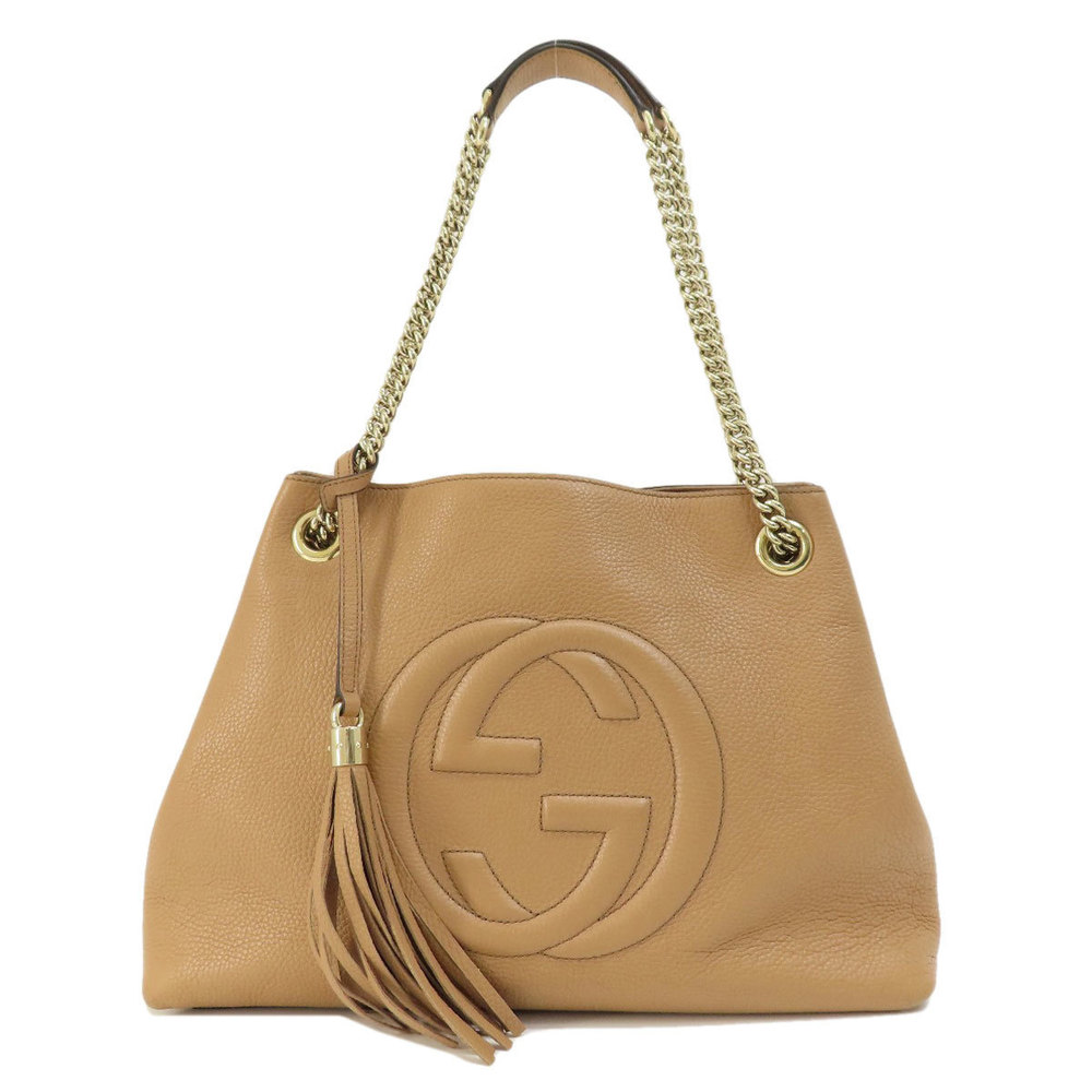 Gucci Chain Shoulder Soho Tote Bag Leather Beige